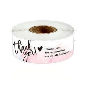 New 1 Roll, Rectangular Thank You For Supporting My Small Business Sticker, Pink